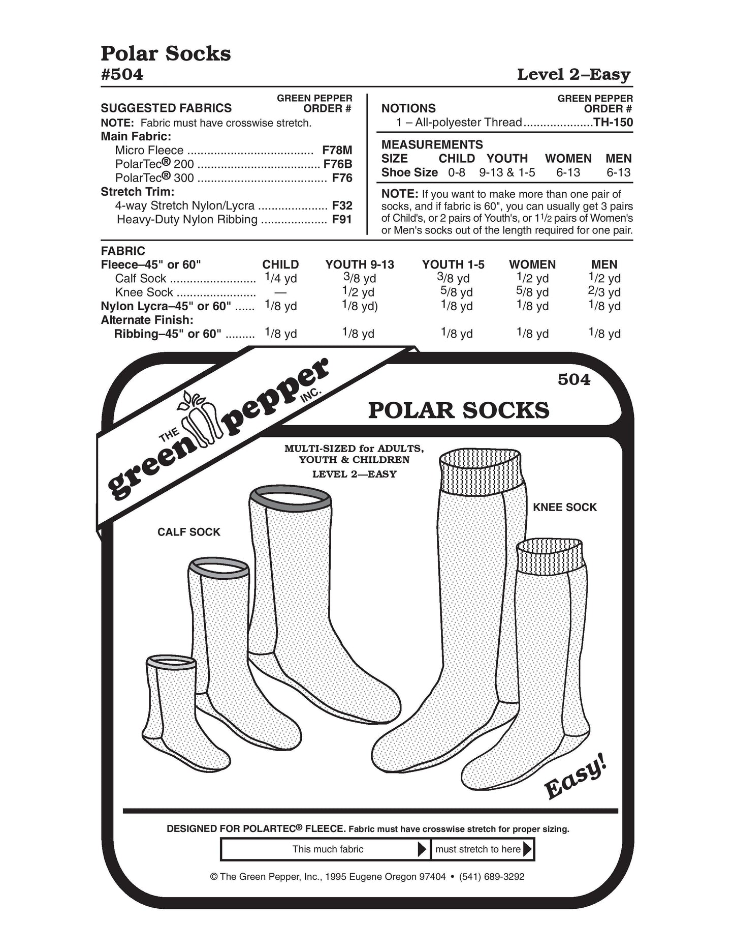Polar Fleece Socks Sewing Pattern (Sold per Each)