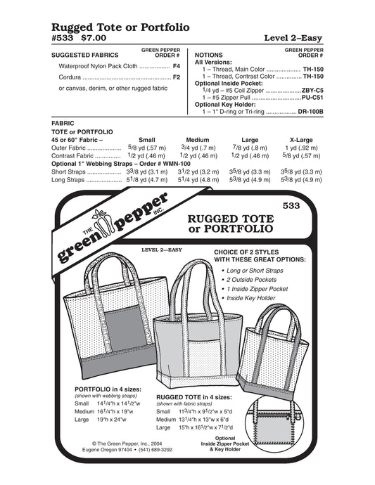 Rugged Tote or Portfolio  Sewing Pattern (Sold per Each)