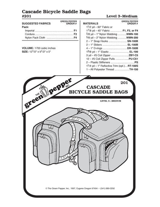 Cascade Bicycle Saddlebags Sewing Pattern (Sold per Each)