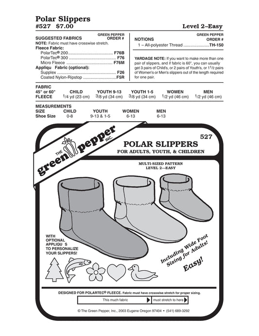Polar Slippers  Pattern- Child, Youth & Adult (Sold per Each)