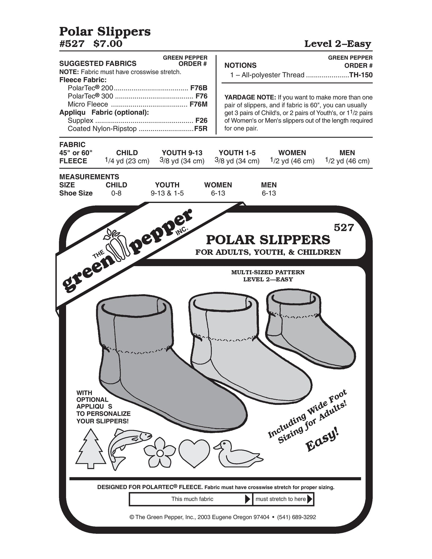 Polar Slippers Pattern- Child, Youth & Adult (Sold per Each)