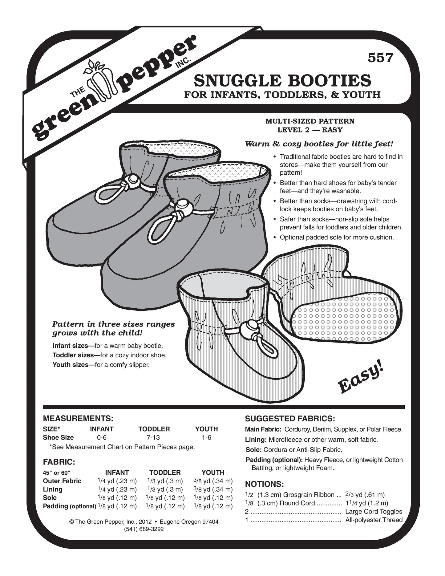 Patrón de botines acurrucados para bebés, niños pequeños y jóvenes (se vende por unidad)