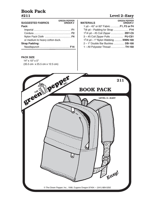 Day Pack (Book Pack) Sewing Pattern (Sold per Each)