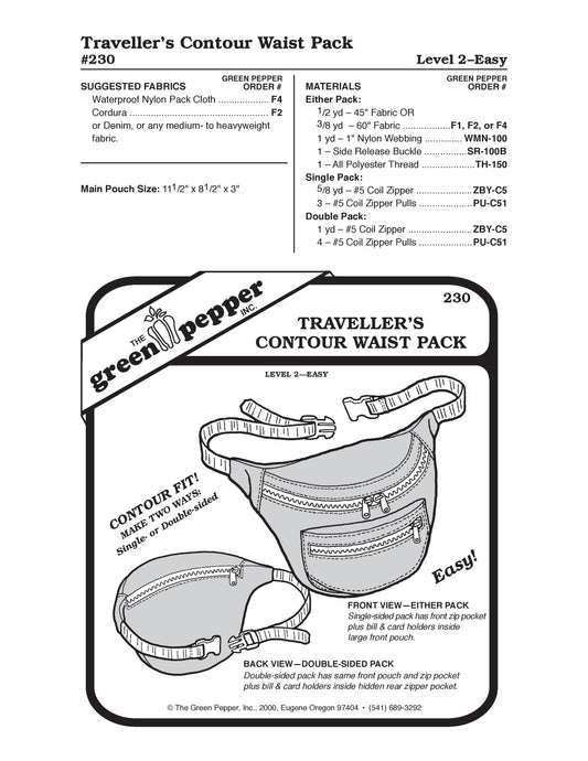 Traveler's Contour Waist Pack Sewing Pattern (Sold per Each)