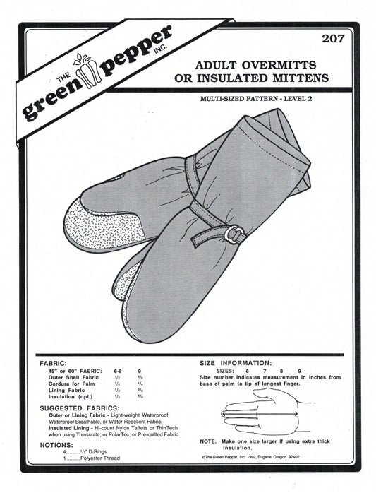 Adult Overmitts or Insulated Mittens Sewing Pattern (Sold per Each)
