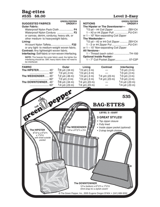 Bag-ettes Pattern (Sold per Each)