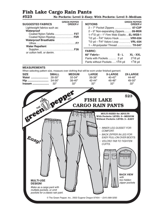 Fish Lake Cargo Rain Pants Pattern (Sold per Each)