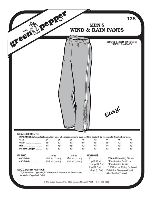 Men's Wind & Rain Pants Pattern (Sold per Each)