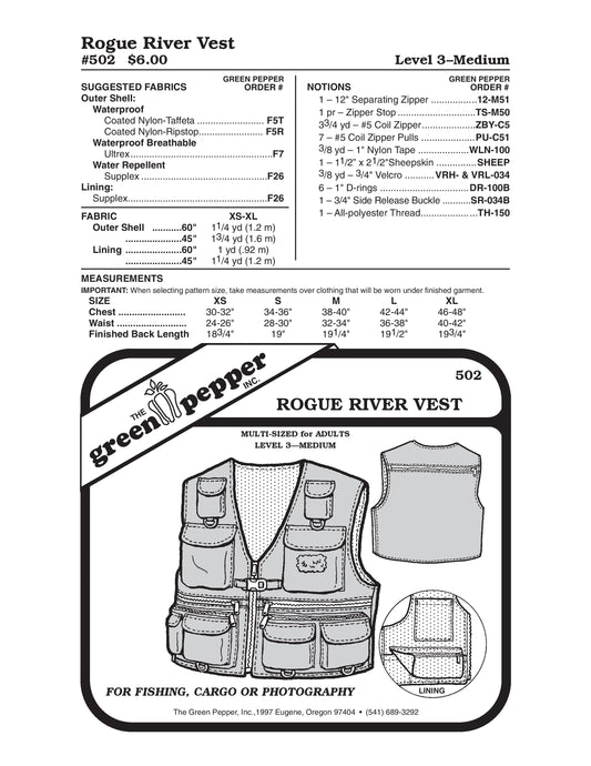 Fishing Vest Sewing Pattern (Sold per Each)