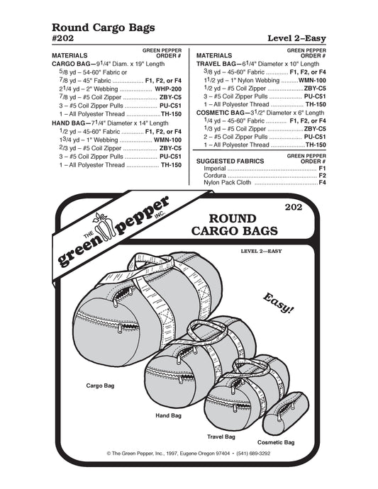 Cargo Bag, Hand Bag, Travel Bag, Cosmetic Bag Sewing Pattern (Sold per Each)