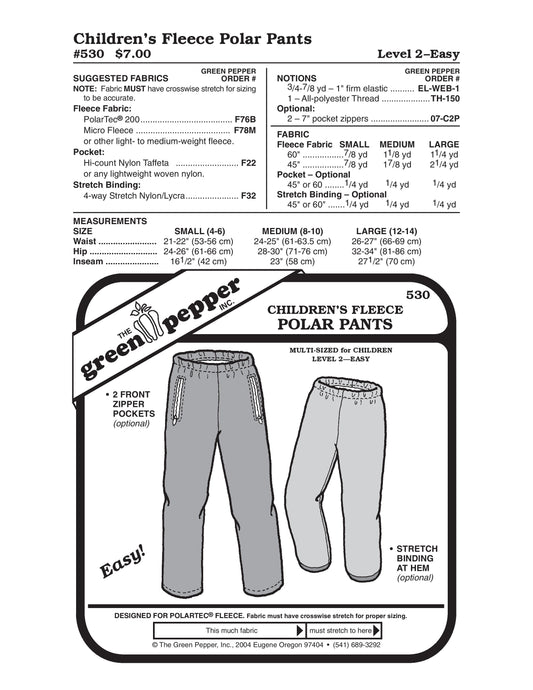 Children's Fleece Polar Pants Pattern (Sold per Each)