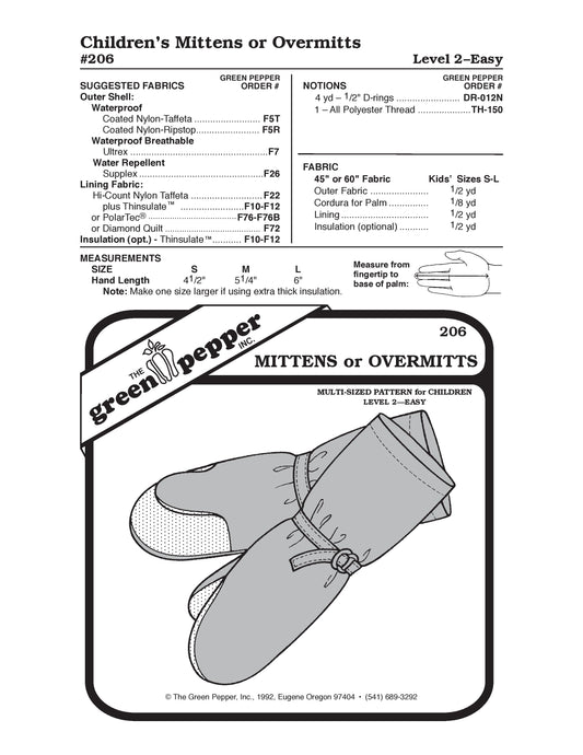 Children's Overmitts or Insulated  Mittens Pattern (Sold per Each)