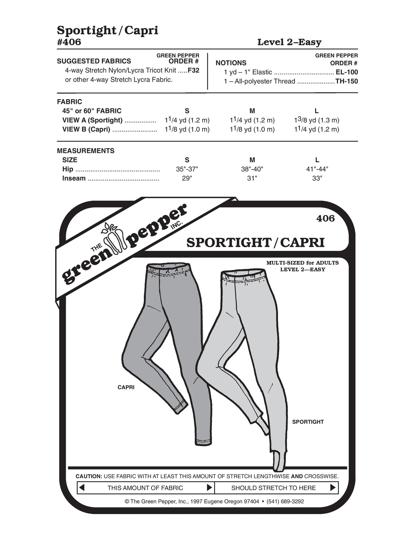 Adult’s Sport Tights Sewing Pattern (Sold per Each)