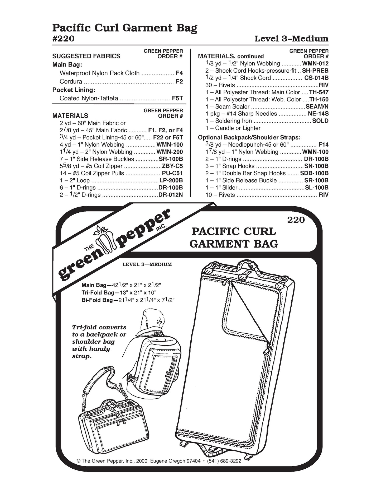 Pacific Curl Garment Bag Pattern (Sold per Each)