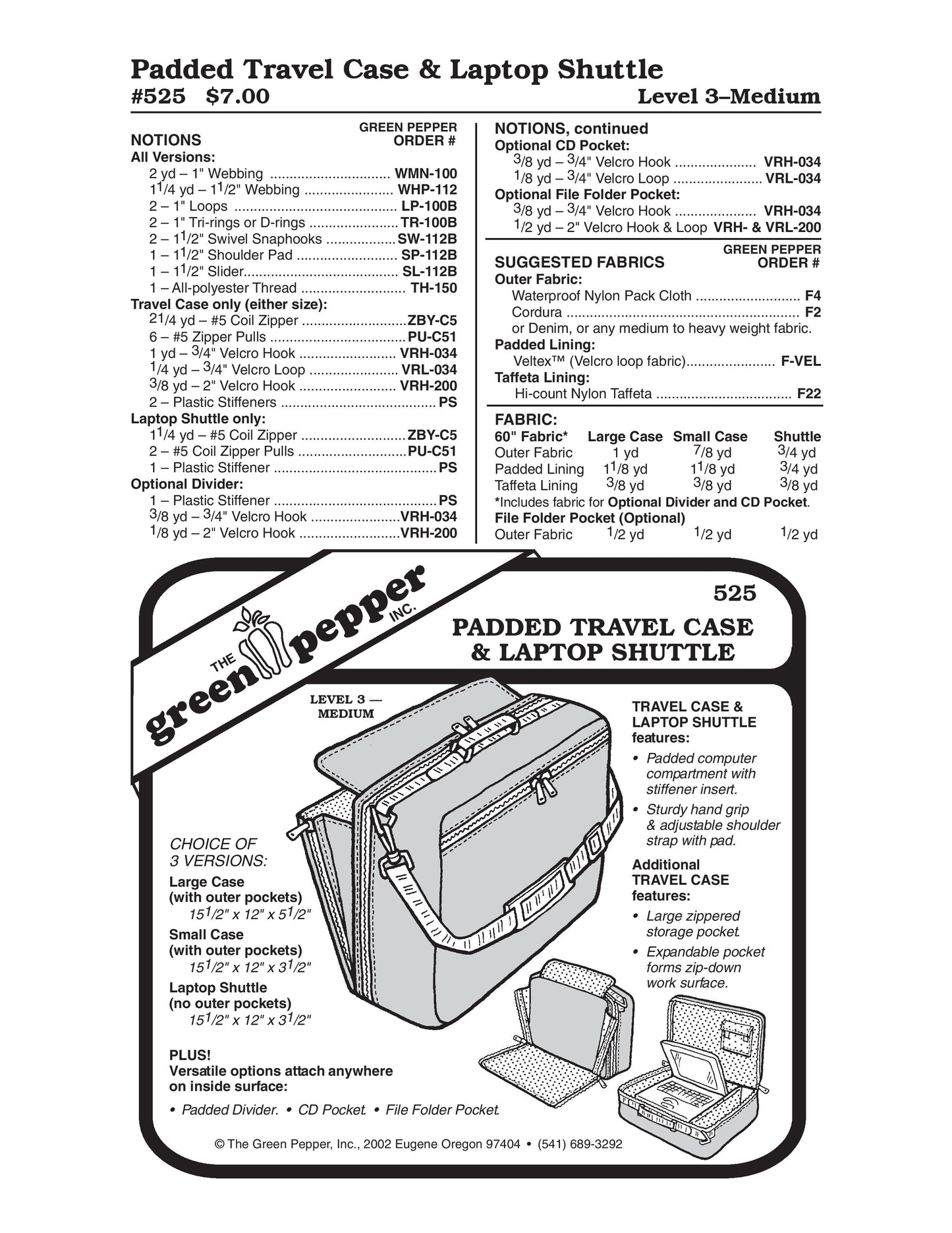 Padded Travel Case & Laptop Shuttle Pattern (Sold per Each)