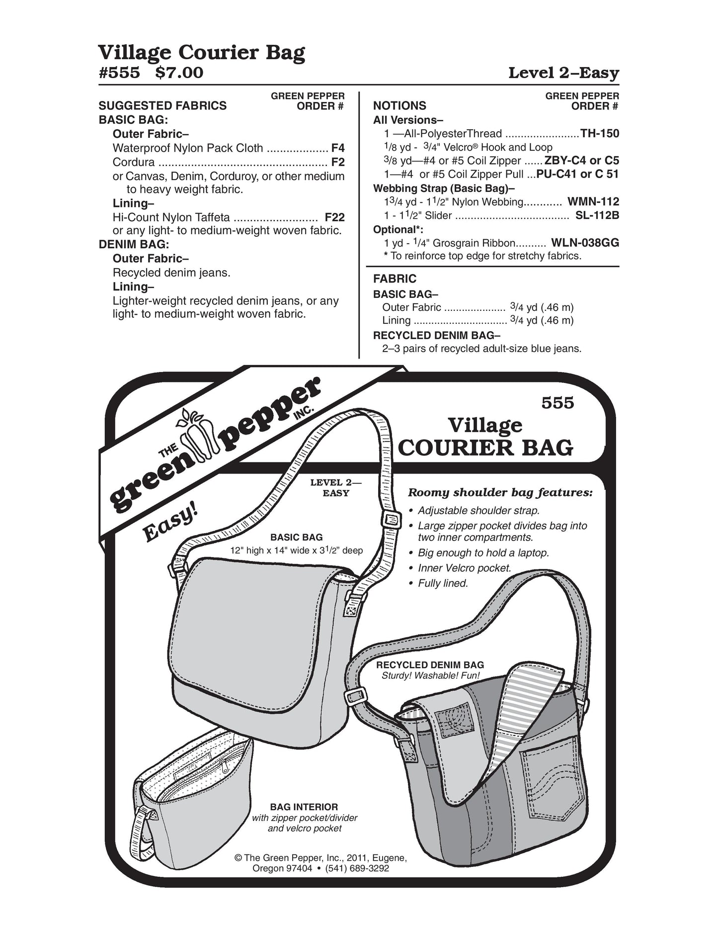 Village Courier Bag パターン (1 個あたりの販売)