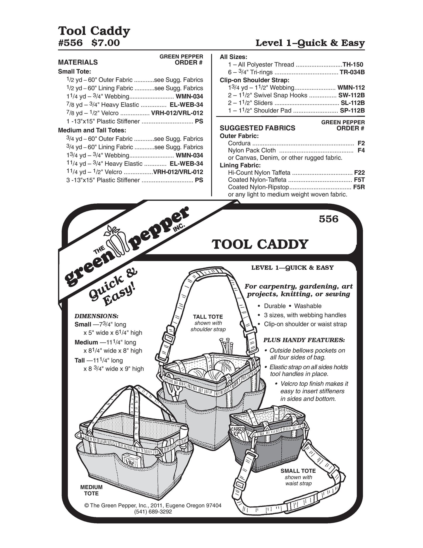 Tool Caddy Pattern (Sold per Each)