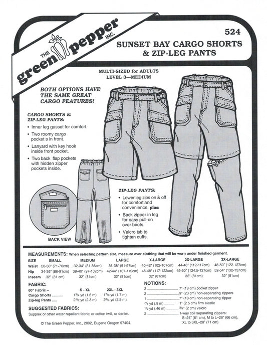 Sunset Bay Cargo Shorts & Zip-Leg Pants Sewing Pattern (Sold per Each)