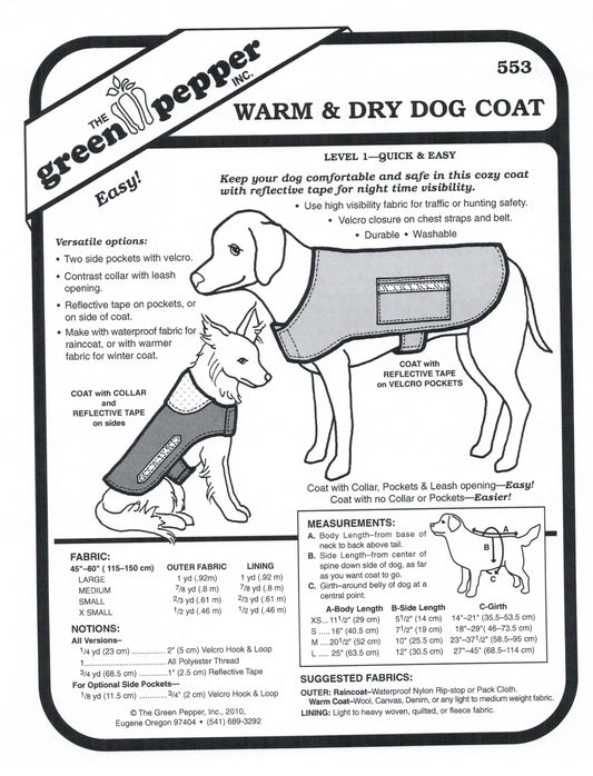 Warm & Dry Dog Coat Sewing Pattern (Sold per Each)