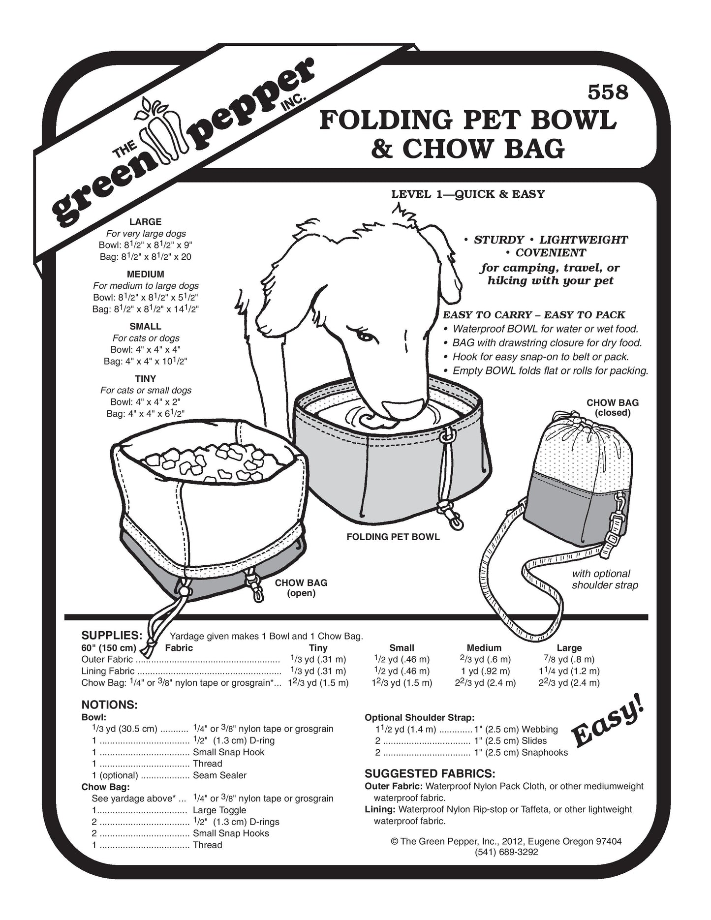 Folding Pet Bowl & Chow Bag Sewing Pattern (Sold per Each)