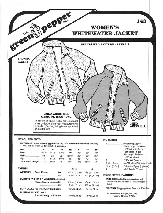 Women's Whitewater Jacket Sewing Pattern (Sold per Each)