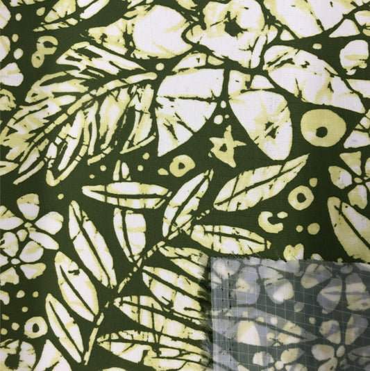 75D Polyester Ripstop w/DWR - Green Floral (Sold Per Yard)