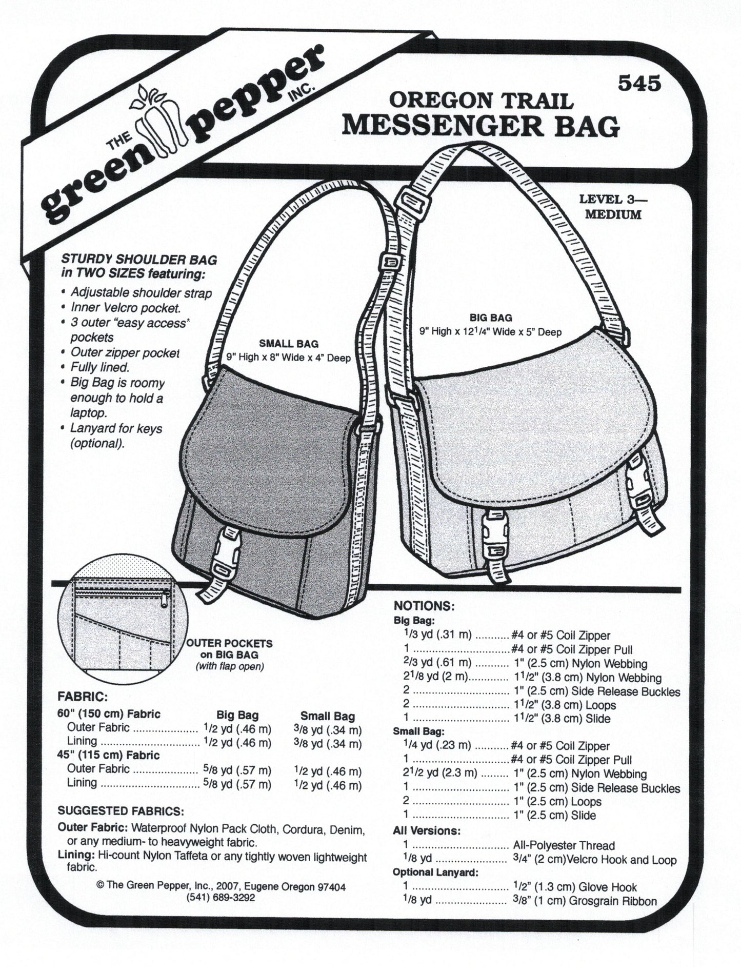 Oregon Trail Messenger Bag Sewing Pattern (Sold per Each)