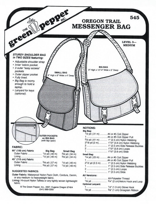 Oregon Trail Messenger Bag Sewing Pattern (Sold per Each)