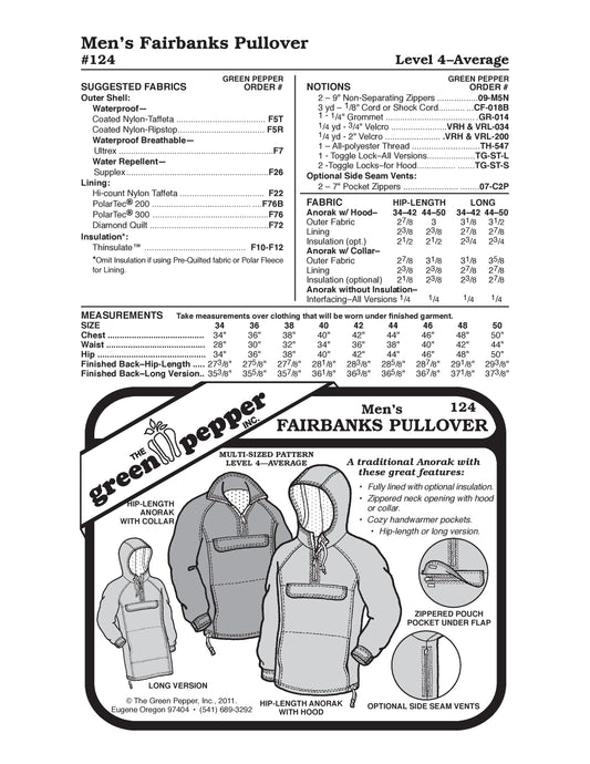 Men's Fairbanks Pullover Sewing Pattern (Sold per Each)