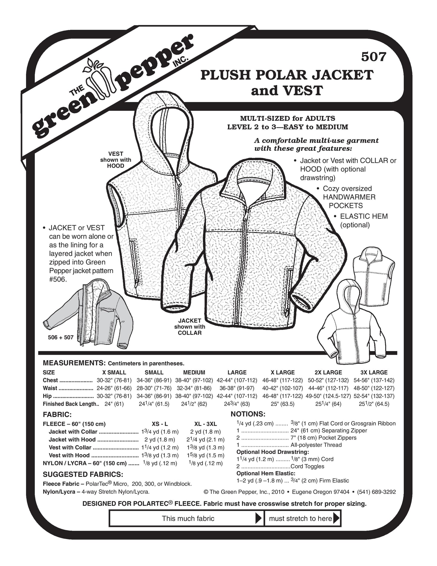 プラッシュ ポーラー ジャケット &amp; ベストの縫製パターン (各単位で販売)