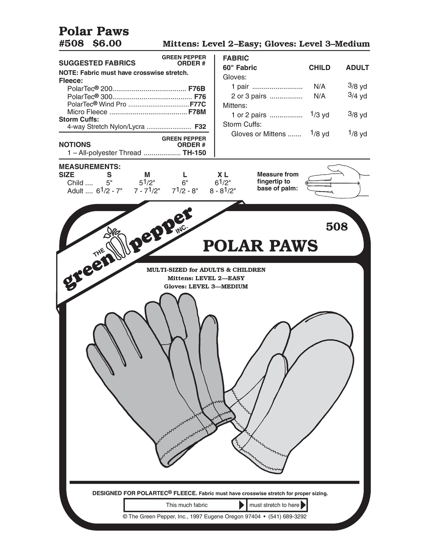 Patrón de guantes y manoplas de patas polares (se venden por cada uno)