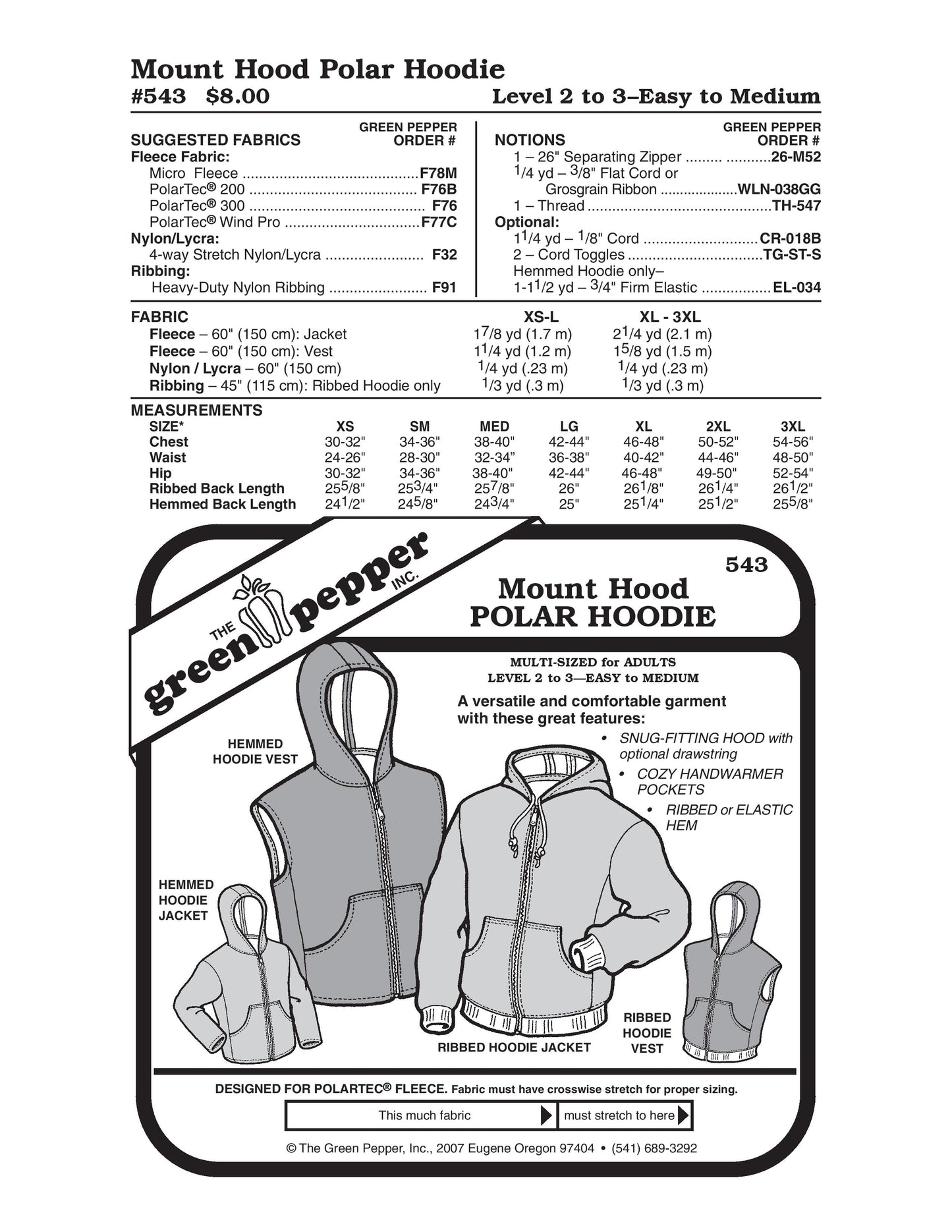 Mount Hood Polar Hoodie Pattern (Sold per Each)