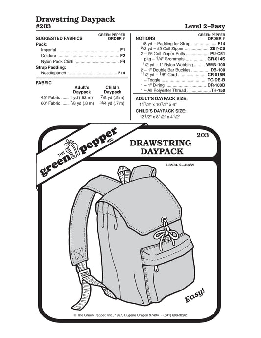 Drawstring Daypack Sewing Pattern (Sold per Each)