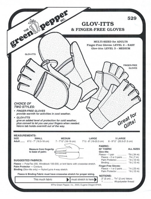 Glov-Itts & Finger-Free Gloves Sewing Pattern (Sold per Each)
