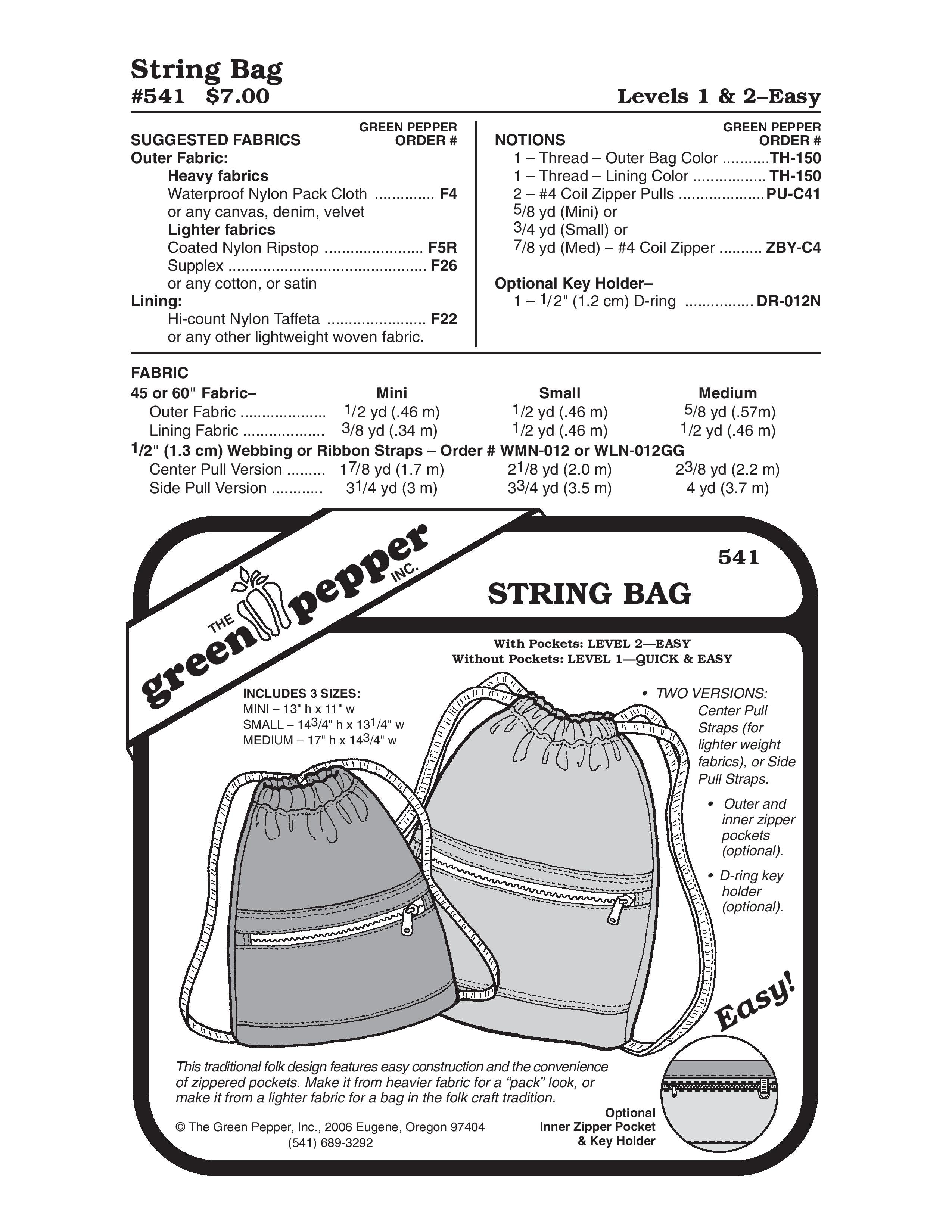 String Blocks Purse Pattern String Bag Pattern (Sold per Each) – Rockywoods Fabrics