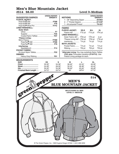 メンズ ブルー マウンテン ジャケット パターン (1 枚ずつ販売)