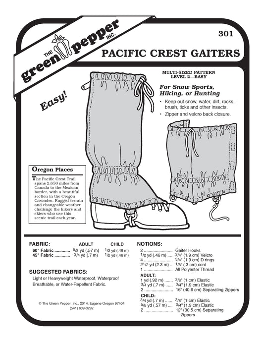 Pacific Crest Gaiters Sewing Pattern (Sold per Each)