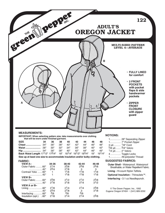 Patrón de costura de chaqueta Oregon para adulto (se vende por unidad)