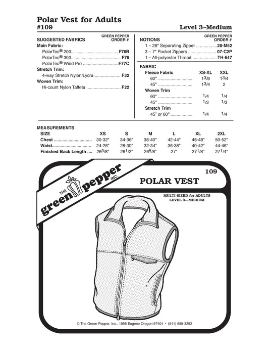 Polar Vest Sewing Pattern (Sold per Each)