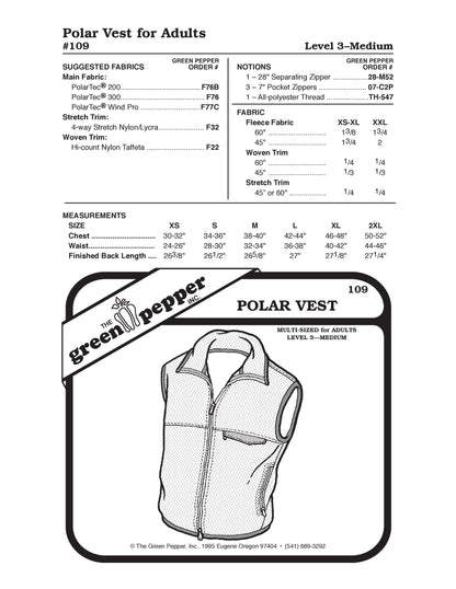 Polar Vest Sewing Pattern (Sold per Each)