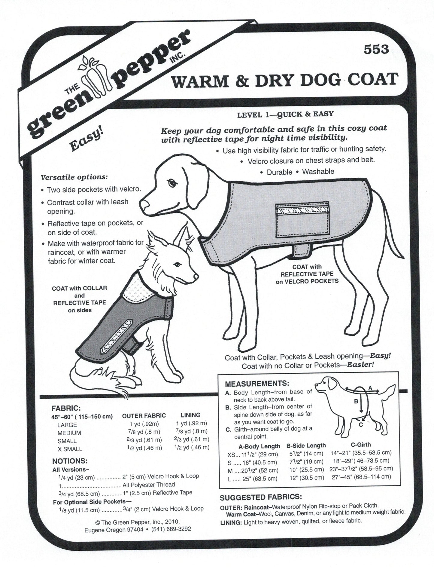 Patrón de costura de abrigo de perro cálido y seco (se vende por cada uno)