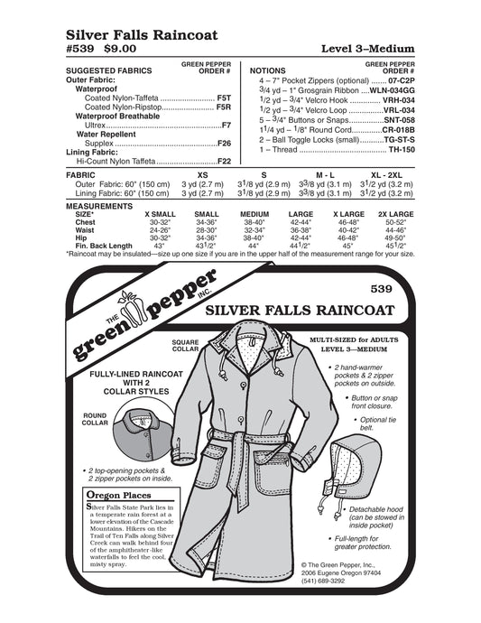 Silver Falls Raincoat Sewing Pattern (Sold per Each)