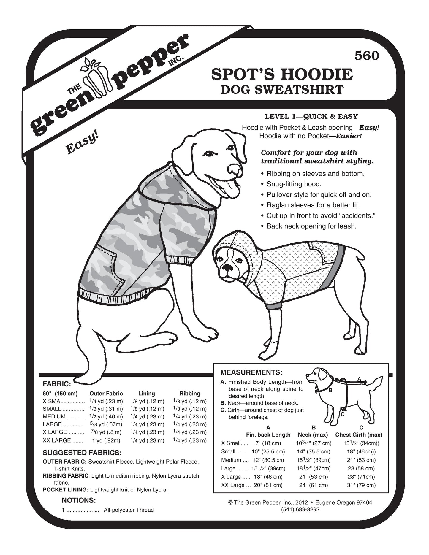Patrón de sudadera de perro con capucha de Spot (se vende por cada uno)