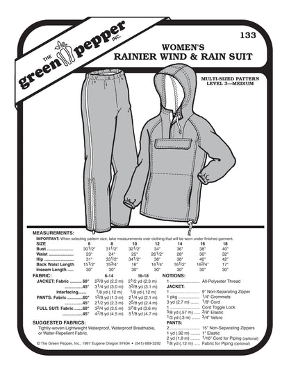 Women's Rainier Wind and Rain Suit  Sewing Pattern (Sold per Each)