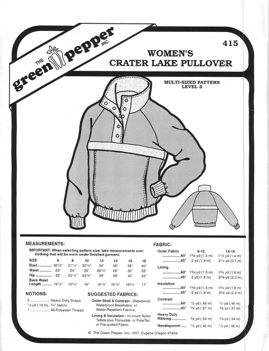 Women's Crater Lake Pullover Sewing Pattern (Sold per Each)
