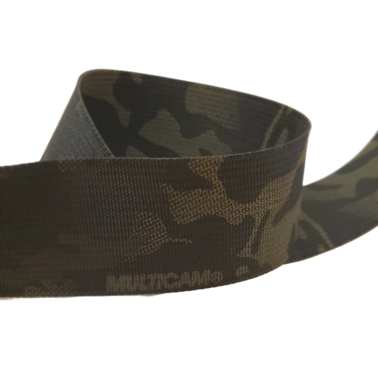 2" Solution Dyed Nylon Webbing - MultiCam Black 2-sided printed (Sold per Yard)